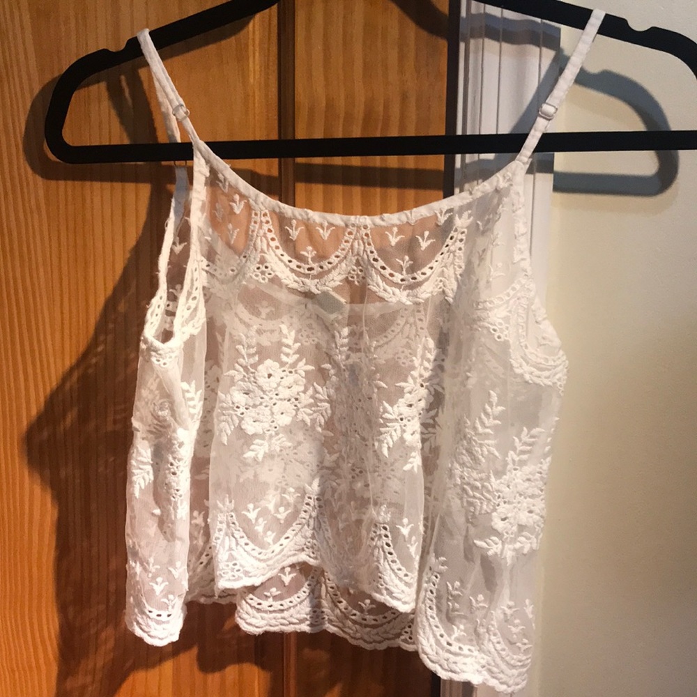 White Cropped Lace Tank Top